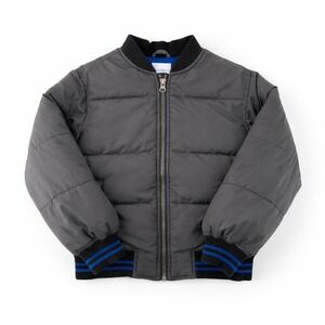 Old Navy Kids Puffer Bomber Jacket Size S 6-7 Gray Blue Ribbed Collar Cuffs